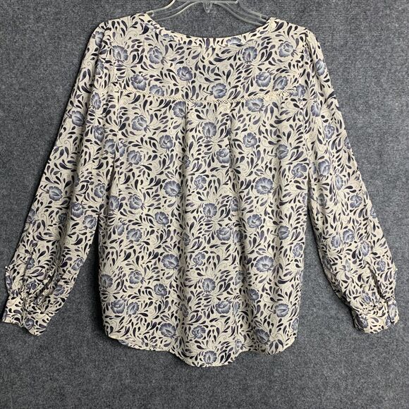 Hinge Airy Top Viscose Floral Women S Long Sleeve Pullover Notch V Neckline - Picture 9 of 13